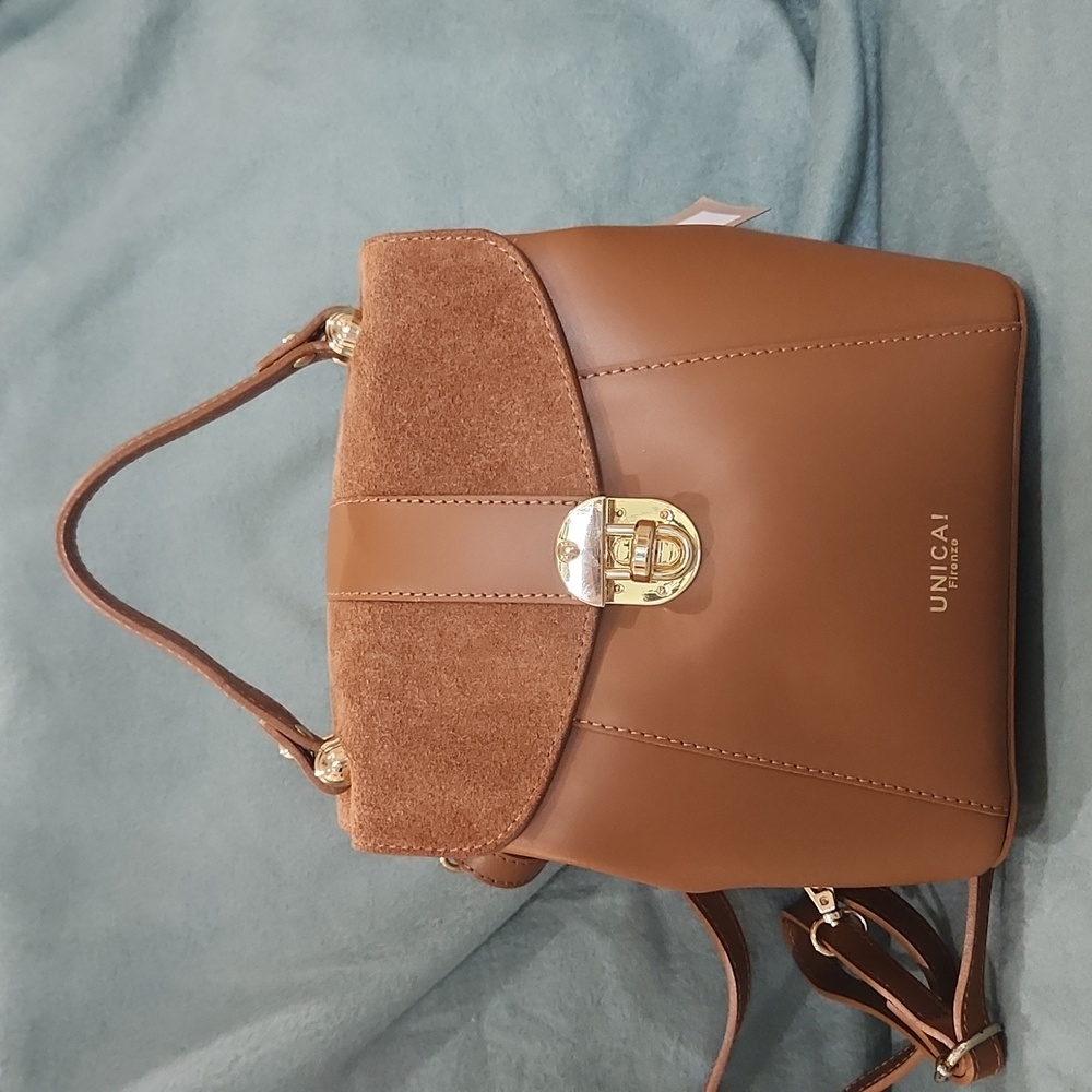 Leathe/suede NWT camel/TAN backpack top handle, gold hardware